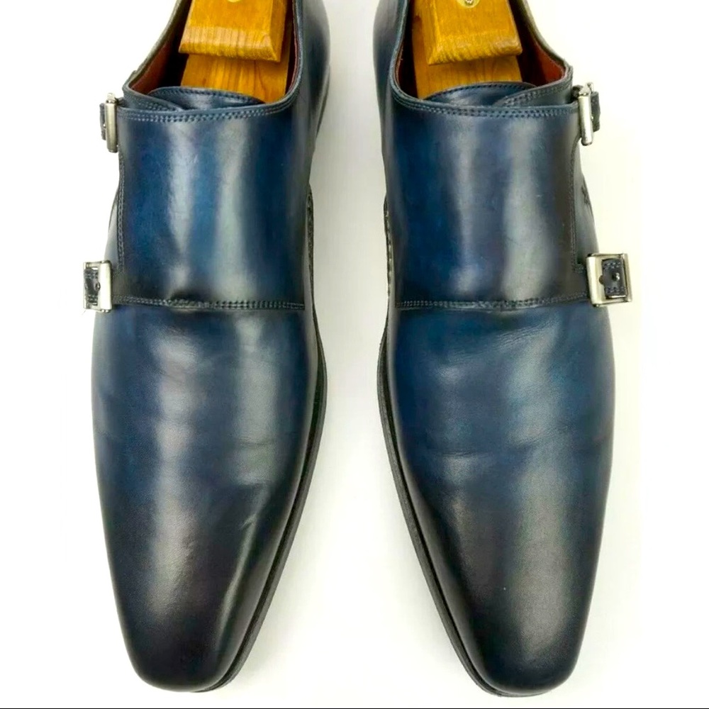Magnanni Blue Brown Altamira Double Monk Strap Shoes Men's Size 10